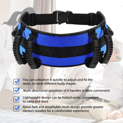 LOSCHEN pārvietošanas gaitas josta, pastaigu josta ar 6 rokturiem, Cares Belt pārvietošanas palīglīdzeklis mobilitātes atbalstam vecāka gadagājuma cilvēkiem, bariatrijas slimniekiem, cilvēkiem ar invaliditāti, slimnīcām aprūpei mājās (zila)
