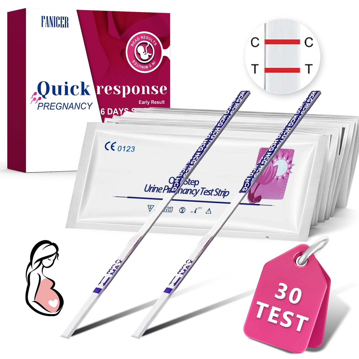30 grūtniecības testi ar agrīnu testu 10 miu/ml, grūtniecības tests, jutīgs un ātrs tests, agrīna grūtniecības testa īpaši agrīna testa grūtniecības strēmeles