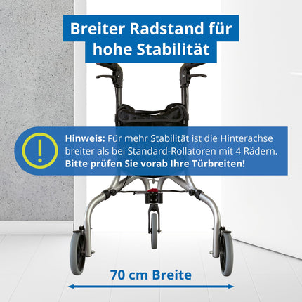 Weinberger alumīnija rollators ar 3 riteņiem, salokāms, ar noņemamu somu, plāns, viegls un manevrējams, stabils, tikai 4,2 kg, krāsa: sudraba, modelis: 02217