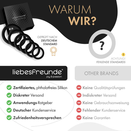 Liebesfreunde® Deluxe dzimumlocekļa gredzenu komplekts - 6 elastīgi dzimumlocekļa gredzeni stingrākai erekcijai, dzimumlocekļa un sēklinieku gredzeni vīriešiem - ideāli pieguļ, seksa rotaļlieta pāriem, melna