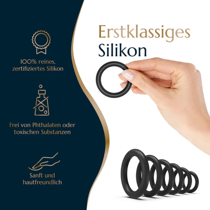 Levosa® dzimumlocekļa gredzenu komplekts spēcīgākai erekcijai un lielākai izturībai - 6 elastīgi dzimumlocekļa un sēklinieku gredzeni vīriešiem - seksa rotaļlieta pāriem - zīmols no Hamburgas
