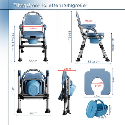 Tualetes krēsls senioriem, pārnēsājams dušas ratiņkrēsls, regulējams augstumā, tualetes krēsls ar polsterētu sēdekli un tualetes spaini, saliekams dušas krēsls, stabils, celtspēja 200 kg (CY-KJ6201)