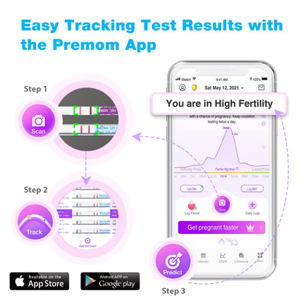 Easy@Home 25 ovulācijas tests. Auglības tests sievietēm. Ovulācija 25 mSV/ml, uzticama cikla un auglības uzraudzība ar Premom ovulācijas lietotni, 25 LH tests.