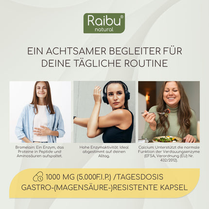 Bromelaīna augstas devas kapsulas | 1000 mg dienā | 150 kuņģa sulu izturīgas kapsulas | Dabīgs ananāsu ekstrakts | Ražots un laboratorijā pārbaudīts Vācijā