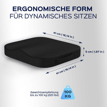 Bonmedico ortopēdiskais sēdekļa spilvens — ergonomisks atmiņas putu spilvens biroja krēsliem, automašīnām, ratiņkrēsliem vai paaugstinātiem sēdekļiem pieaugušajiem — Wellness Black