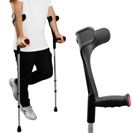 PEPE Mobility - kruķi pieaugušajiem (x2 gab.), apakšdelma kruķi, ortopēdiskie kruķi, melni - ražoti Eiropā