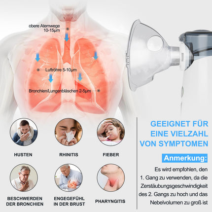 NVKHG inhalators, pārnēsājams kluss inhalators ar digitālo displeju, automātiska atlikumu tīrīšana, uzlādējams USB-C pieaugušajiem un bērniem – pelēks