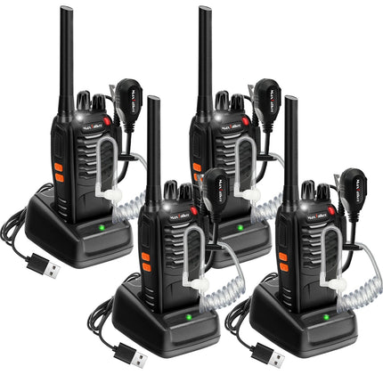 MaxTalker MT-8S uzlādējama rācija pieaugušajiem un bērniem, bezlicencētas PMR446 radioaparāti, 16 kanālu radio uztveršana, ar austiņām un 1500 mAh litija jonu akumulatoru ar C tipa savienotāju, 4 gabalu komplekts