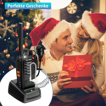MaxTalker MT-8S uzlādējama rācija pieaugušajiem un bērniem, bezlicencētas PMR446 radioaparāti, 16 kanālu radio uztveršana, ar austiņām un 1500 mAh litija jonu akumulatoru ar C tipa savienotāju, 4 gabalu komplekts