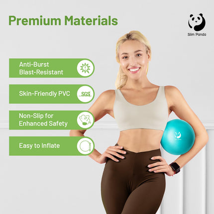 Slim Panda vingrošanas bumba, maza, 23–25 cm Pilates bumba ar piepūšamu salmiņu, mīksta jogas bumba, piepūšama vingrošanas bumba senioru terapijai, mājām, fitnesam, līdzsvara treniņiem (Blue Lake)