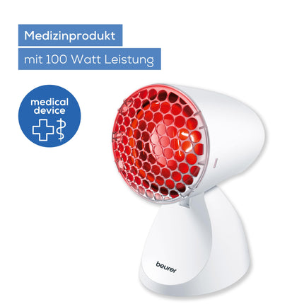 Beurer IL 11 infrasarkanā lampa ar aizsargrežģi, medicīniska ierīce ar nomierinošu siltumu lietošanai saaukstēšanās un muskuļu sasprindzinājuma gadījumos, 5 slīpuma līmeņi, ieskaitot aizsargbrilles, balta