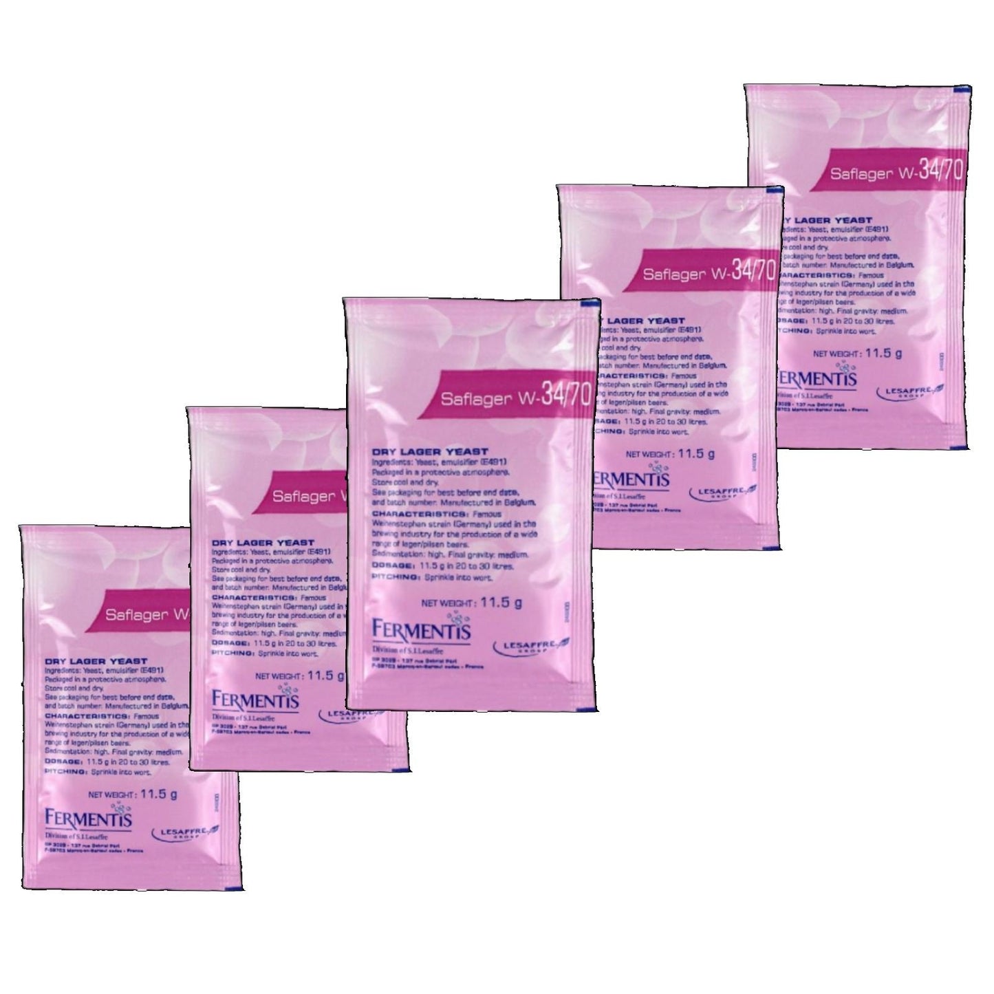5 x Safale Saflager W34/70 alus raugs gaišajam un pilsneram 11,5 g 10–15 l