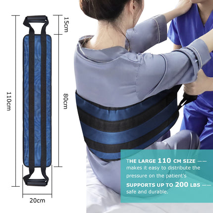 LOSCHEN 110 cm pacientu pārvietošanas josta, polsterēta gultas pārvietošanas aprūpes josta invalīdiem, vecāka gadagājuma cilvēkiem, senioriem, ievainotajiem - drošs pagrieziena palīglīdzeklis pārvietošanai no automašīnas, ratiņkrēsla, gultas (zila)