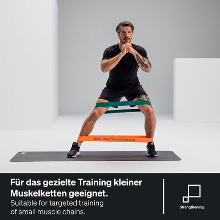 BLACKROLL® cilpu lentu komplekts (3 gab.), fitnesa lentu komplekts funkcionālajiem treniņiem, ādai draudzīgas treniņu lentes 3 stipruma pakāpēs: viegla (oranža), vidēja (zaļa) un spēcīga (zila), ražots Vācijā