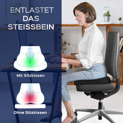 Bonmedico ortopēdiskais sēdekļa spilvens — ergonomisks atmiņas putu spilvens biroja krēsliem, automašīnām, ratiņkrēsliem vai paaugstinātiem sēdekļiem pieaugušajiem — Wellness Black