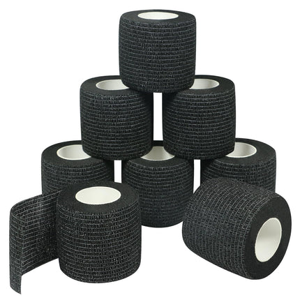 QiGui pašlīmējošais pārsējs 8 ruļļi 5 cm x 4,5 m pārsēja materiāls ģipša rullis elastīgs pārsējs pārsēja fiksācijas pārsējs pašlīmējošs pārsējs sportam un pirmās palīdzības sniegšanai veterinārārsta aptinumam suņiem, zirgiem (melns)