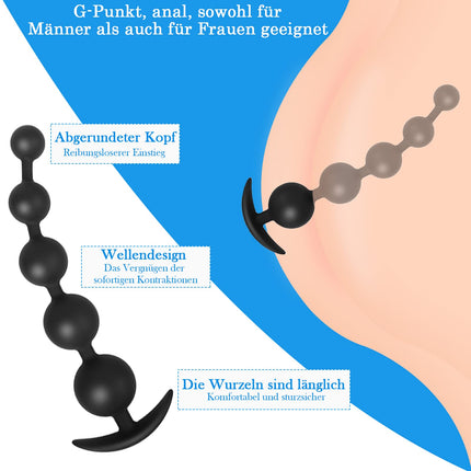 BDSMAGE silikona anālo pērlīšu dibena aizbāznis ar 5 bumbiņām, anālā aizbāžņa anālā ķēde ar anālām pērlītēm vīriešiem un sievietēm, īpaši garš anālais dildo anālais āķis anālā masturbatora seksa rotaļlieta (L)