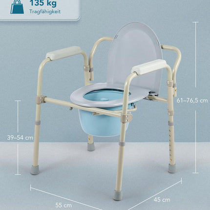 VONOYA tualetes krēsls senioriem, 135 kg, salokāms tualetes krēsls ar roku balstu, higiēnisks tualetes krēsls, tualetes palīglīdzeklis, tualetes krēsls, regulējams augstums, krēsls tualetei ar noņemamu spaini