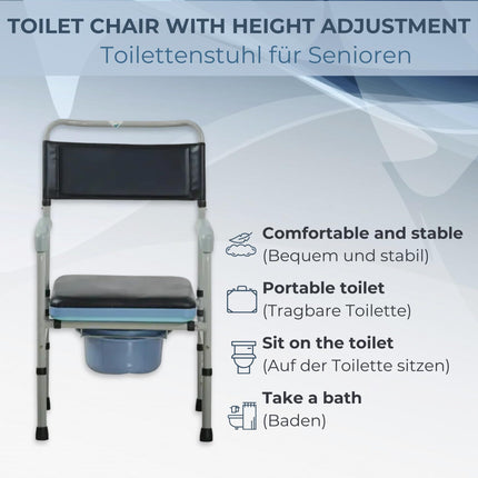 AIRM HEALTH tualetes krēsls, slimnīcas krēsls, tualetes krēsls ar spaini invalīdiem, mobilitātes tualetes krēsls ar polsterētu sēdekli senioriem un grūtniecēm ar augstuma regulēšanu (8023)
