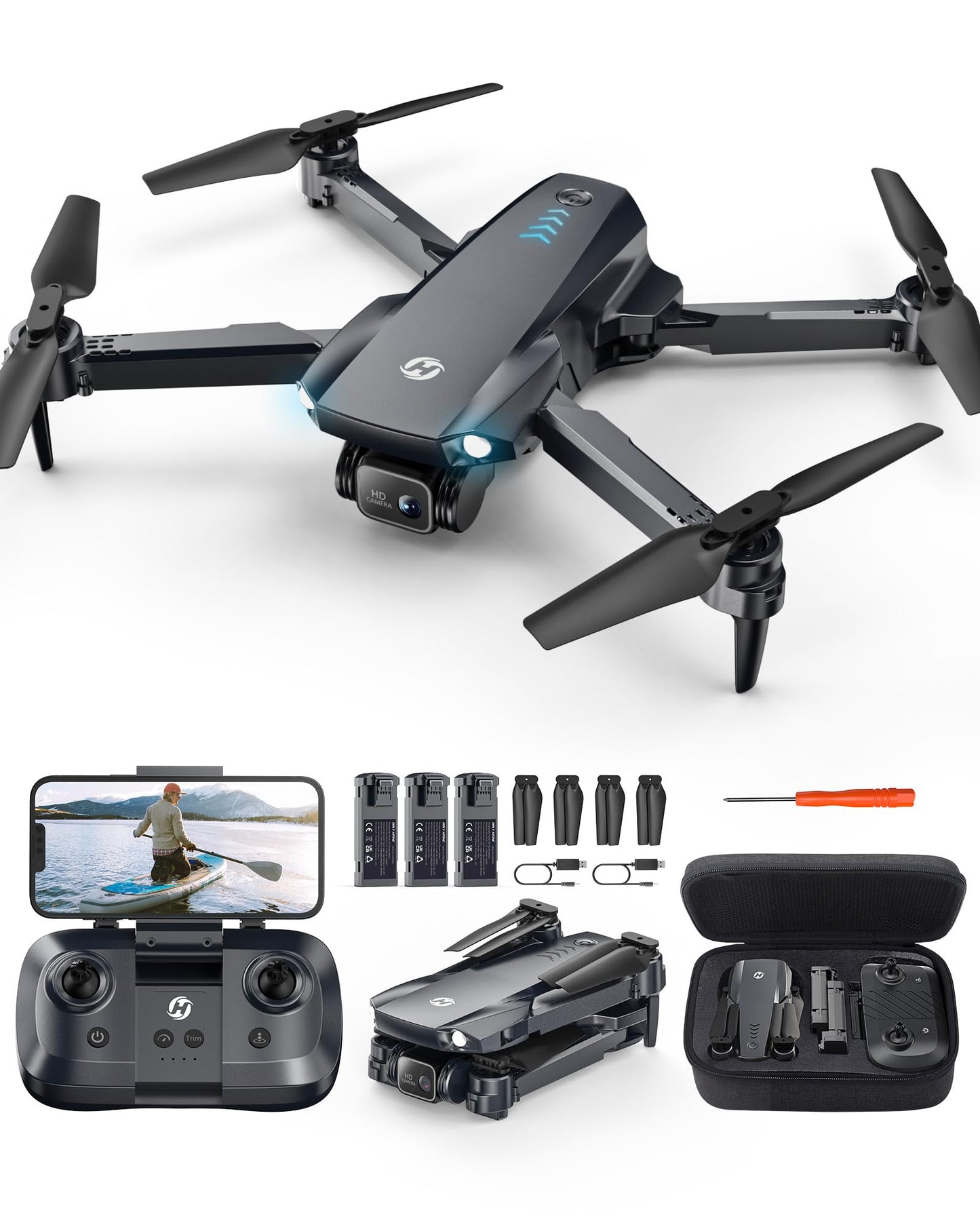 Holy Stone HS290 drons ar 1080P kameru iesācējiem, RC droni ar FPV pārraidi, ilgs lidojuma laiks, lietotnes vadība, optiskās plūsmas kameras droni, pilns rotaļlietu dāvanu komplekts bērniem, zils, CO