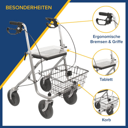 Drive Medical WA015 Migo rollators, izgatavots no tērauda, 4 riteņi, ar uzglabāšanas vietu, sudrabkrāsas