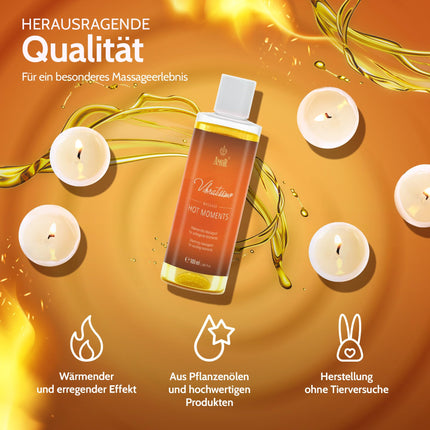 Vibratissimo Hot Moments 100 ml masāžas eļļa - sildoša masāžas pieredze - stimulējošas masāžas eļļas, relaksācija pāriem un lubrikants, mīlestības eļļa