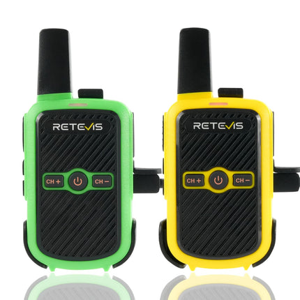 Retevis RT15 rācija pieaugušajiem, PMR446 divvirzienu rācijas, brīvroku VOX, mini, 1000 mAh litija jonu akumulators, rācija kempingam, skolai, mājas spēlēm, atvaļinājumam (zaļa un dzeltena, 1 pāris)
