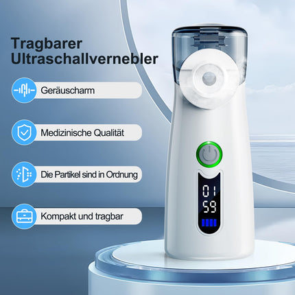 NVKHG inhalators, pārnēsājams kluss inhalators ar digitālo displeju, automātiska atlikumu tīrīšana, uzlādējams USB-C pieaugušajiem un bērniem – pelēks