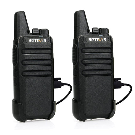 Retevis RT622 Walkie Talkie Mini, PMR446 profesionāls divvirzienu rācijas tālrunis tālsatiksmes sakariem, VOX, uzlādējams automašīnas rācijas tālrunis pieaugušajiem, kempingam (melns, 1 pāris)