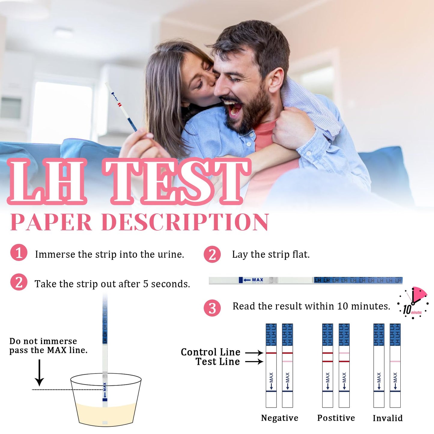 50 ovulācijas testa strēmeles, auglības tests sievietēm, optimāla jutība 25 mIU/ml, precīza ovulācijas testa izsekošana, ātri un precīzi rezultāti