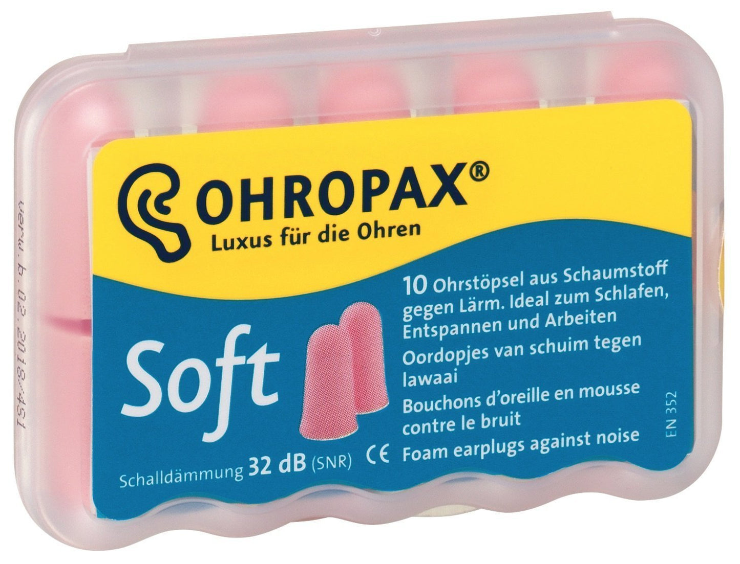 5 iepakojumu Ohropax mīksto putu ausu aizbāžņi, 5 x 10 gabali, dzelteni