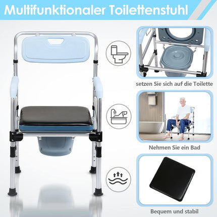 ISOISL tualetes krēsls, tualetes krēsls senioriem, regulējams augstums 42-54 cm, ar polsterētu sēdekli un tualetes podu, celtspēja līdz 160 kg, senioriem un grūtniecēm