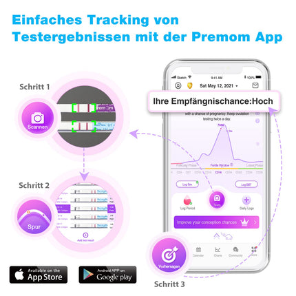 Easy@Home auglības tests 50 ovulācijas testi auglības testi ovulācijai – atbalsta bezmaksas Premom Ovulation lietotne, 50 LH testi