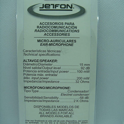 Jetfon BR-1704 E/C - mikrofona austiņas ar āķi rācijām, melnas