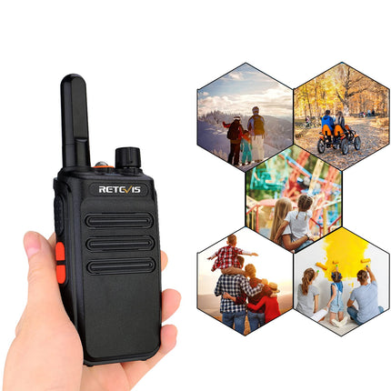Retevis RB635 divvirzienu rācija profesionālai lietošanai, LED lukturītis PMR446, bezlicences 16 kanāli, divvirzienu rācijas komplekts, VOX, uzlādējama USB rācija mazumtirdzniecībai, hostelim (melns, 4 gab. iepakojumā)