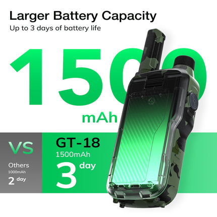 BAOFENG GT-18 rācija PMR446 bezlicencēts divvirzienu rācija pieaugušajiem un bērniem, uzlādējama rācija ar 1500mAh akumulatoru, divkāršs PTT, 16 kanāli, skenēšana, lukturītis kempingam un pārgājieniem, 3 gabalu iepakojums