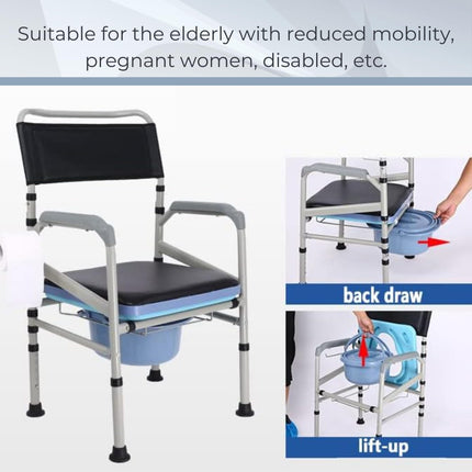 AIRM HEALTH tualetes krēsls, slimnīcas krēsls, tualetes krēsls ar spaini invalīdiem, mobilitātes tualetes krēsls ar polsterētu sēdekli senioriem un grūtniecēm ar augstuma regulēšanu (8023)