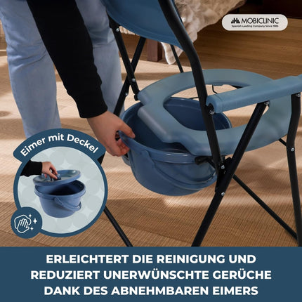 Mobiclinic®, Kloze senioriem, Eiropas zīmols, Salokāms tualetes pods, Ergonomisks ar roku balstiem, Vāks ar spaiņa formu, Izturīgs, Līdz 100 kg, Modelis timón
