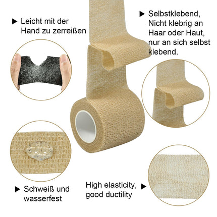 QiGui pašlīmējošais pārsējs 8 ruļļi 5 cm x 4,5 m pārsēja materiāls ģipša rullis elastīgs pārsējs pārsēja fiksācijas pārsējs pašlīmējošs pārsējs sportam un pirmās palīdzības sniegšanai veterinārārsta aptinumam suņiem, zirgiem (melns)