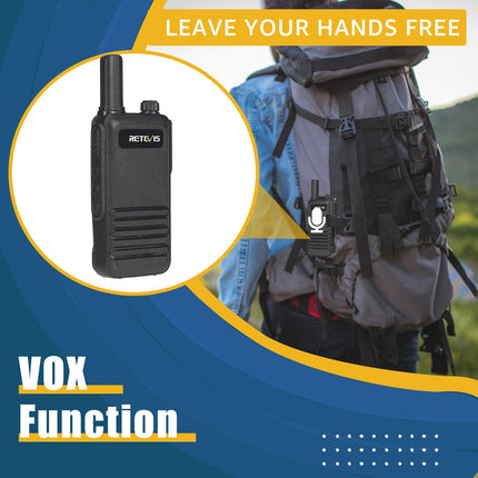 Retevis RB647 PMR446 rācija, ūdensizturīgs IP67 mini divvirzienu radio ar 16 kanāliem, avārijas trauksmes signāls, VOX rācijas pieaugušajiem, pārgājieni brīvā dabā (melnas, 1 iepakojums)