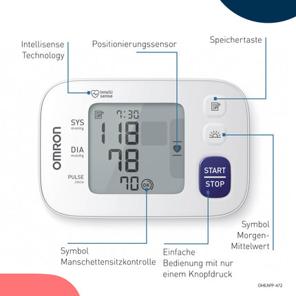 OMRON RS4 automātiskais plaukstas locītavas asinsspiediena monitors, testa uzvarētājs Stiftung Warentest 11/2023, klīniski apstiprināts, ar atmiņu, pozicionēšanas sensors precīzai mērīšanai, manšetes piemērotības kontrole