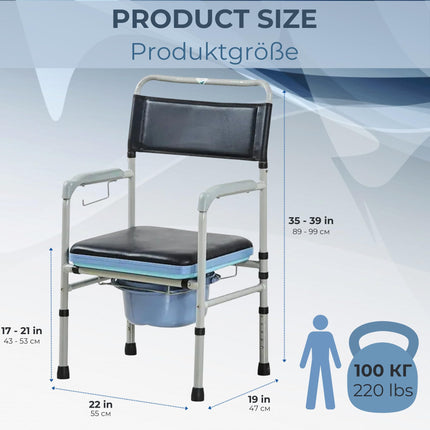 AIRM HEALTH tualetes krēsls, slimnīcas krēsls, tualetes krēsls ar spaini invalīdiem, mobilitātes tualetes krēsls ar polsterētu sēdekli senioriem un grūtniecēm ar augstuma regulēšanu (8023)