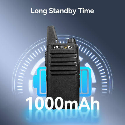 Retevis RT622 Walkie Talkie Mini, PMR446 profesionāls divvirzienu rācijas tālrunis tālsatiksmes sakariem, VOX, uzlādējams automašīnas rācijas tālrunis pieaugušajiem, kempingam (melns, 1 pāris)