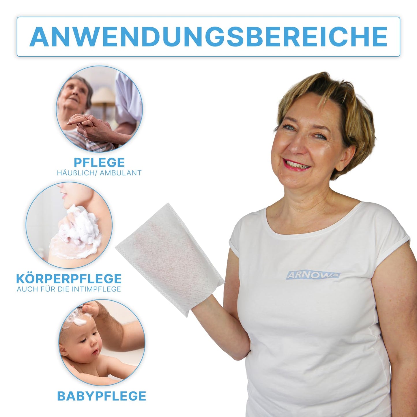 50 ARNOMED Einmalwaschlappen Molton, trockene Einmalwaschlappen für Baby, Kinder & Erwachsene, Einmal Waschhandschuhe 60g/m², Weiße Einmal Waschlappen weich, sanfte Einwegwaschlappen zur Körperpflege