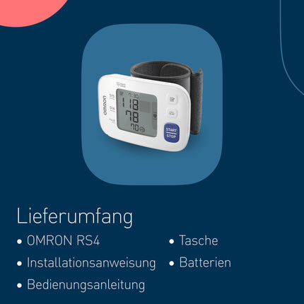 OMRON RS4 automātiskais plaukstas locītavas asinsspiediena monitors, testa uzvarētājs Stiftung Warentest 11/2023, klīniski apstiprināts, ar atmiņu, pozicionēšanas sensors precīzai mērīšanai, manšetes piemērotības kontrole