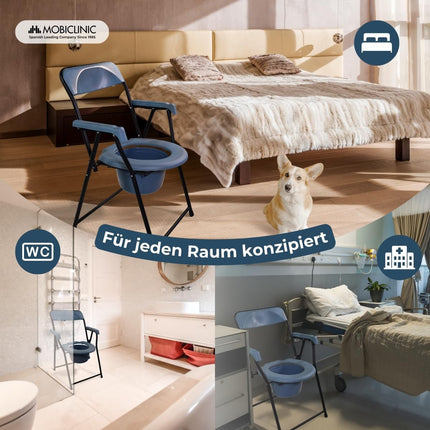 Mobiclinic®, Kloze senioriem, Eiropas zīmols, Salokāms tualetes pods, Ergonomisks ar roku balstiem, Vāks ar spaiņa formu, Izturīgs, Līdz 100 kg, Modelis timón