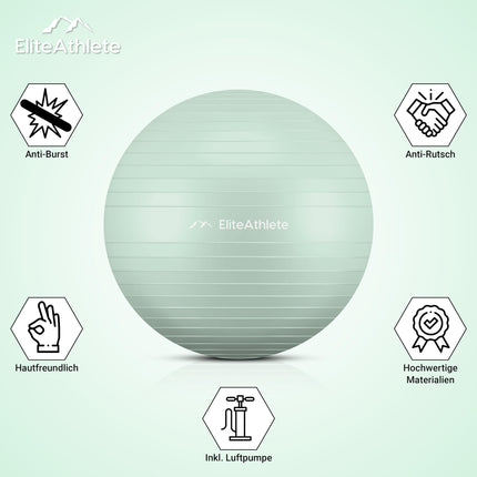 EliteAthlete vingrošanas bumba, sēdekļa bumba, ergonomiska, ar pretplīsuma sistēmu - Fitness Pilates grūtniecēm - Grūtniecības bumba, Fitnesa bumba, Jogas bumba - Jogas bumba 65 cm, ieskaitot Gaisa sūknis