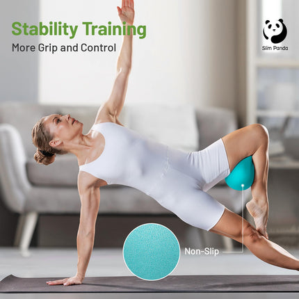 Slim Panda vingrošanas bumba, maza, 23–25 cm Pilates bumba ar piepūšamu salmiņu, mīksta jogas bumba, piepūšama vingrošanas bumba senioru terapijai, mājām, fitnesam, līdzsvara treniņiem (Blue Lake)