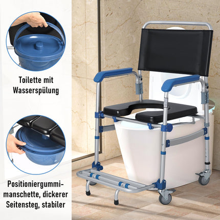 Mosegor tualetes krēsli ar regulējamu augstumu, dušas krēsli ar riteņiem, naktskrēsls ar roku balstiem, tualetes ratiņkrēsls, mobilais tualetes krēsls, kravnesība 150 kg, piemērots guļamistabām, vannas istabām, slimnīcām