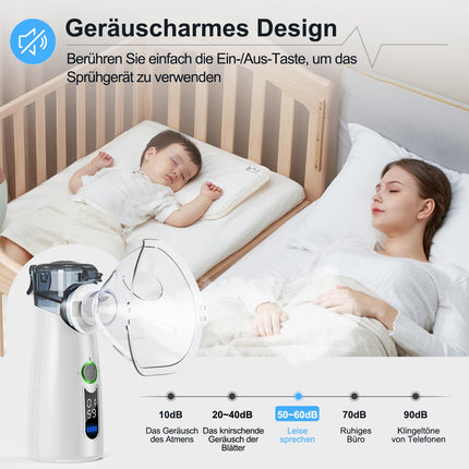 NVKHG inhalators, pārnēsājams kluss inhalators ar digitālo displeju, automātiska atlikumu tīrīšana, uzlādējams USB-C pieaugušajiem un bērniem – pelēks